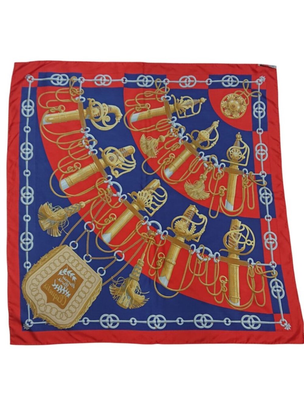 Hermes Carre 90 Cliquetis Silk Scarf Red Navy Gold - Picture 12 of 16
